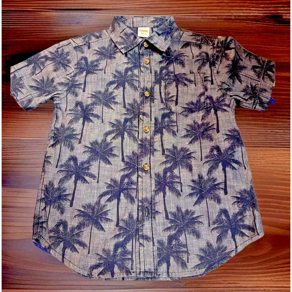 Gymboree Island Hopper Button Down Top Shirt Navy Palm Tree Boys S 5/6 NWOT